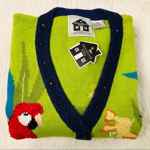 STORYBOOK KNITS 2X CARDIGAN PARROT FOREST
